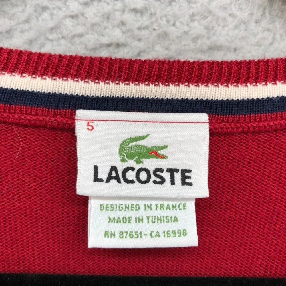 Lacoste Sweater Jumper Mens 5 US Large Deep Red V Neck Preppy‎ Academia Career